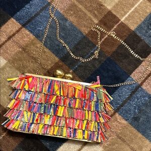 Olga Berg Multicolor Fringe Clutch